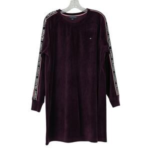 Tommy Hilfiger Purple Velvet Dress Sz XLG Fall Long Sleeve Tommy Striped Sleeve